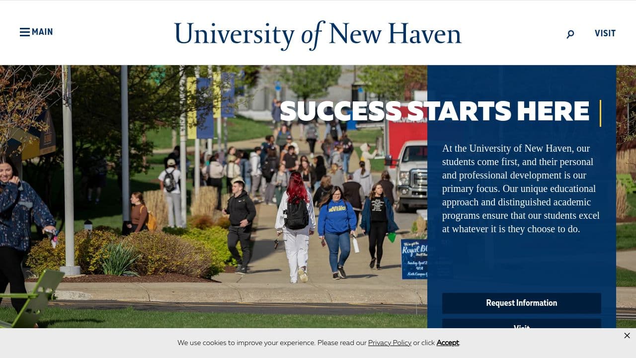 university of new haven website screenshot