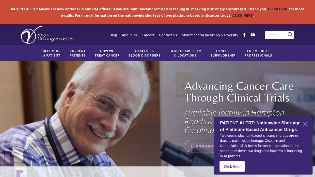 Virginia Oncology Associates website screenshot