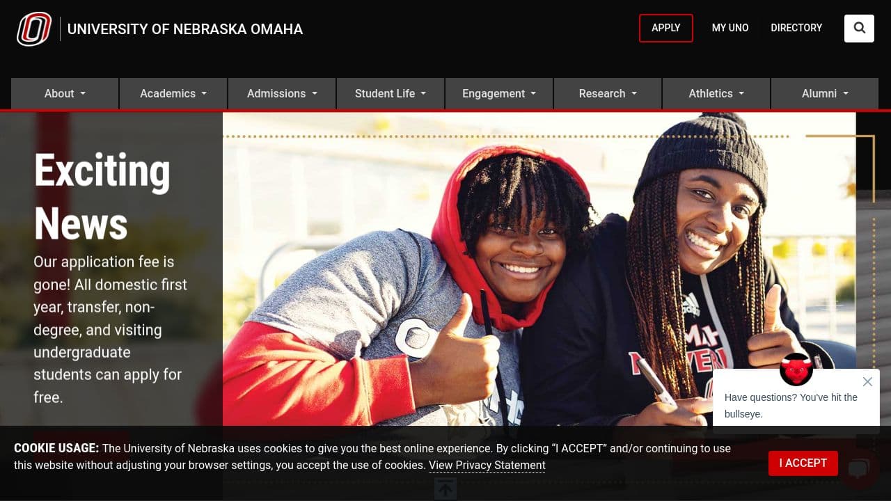 University of Nebraska at Omaha website screenshot
