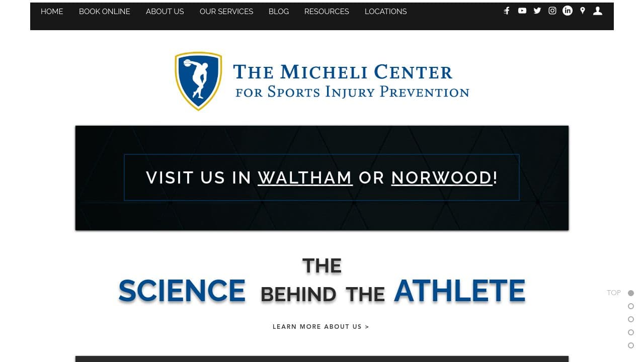 The Micheli Center for Sports Injury Prevention website screenshot