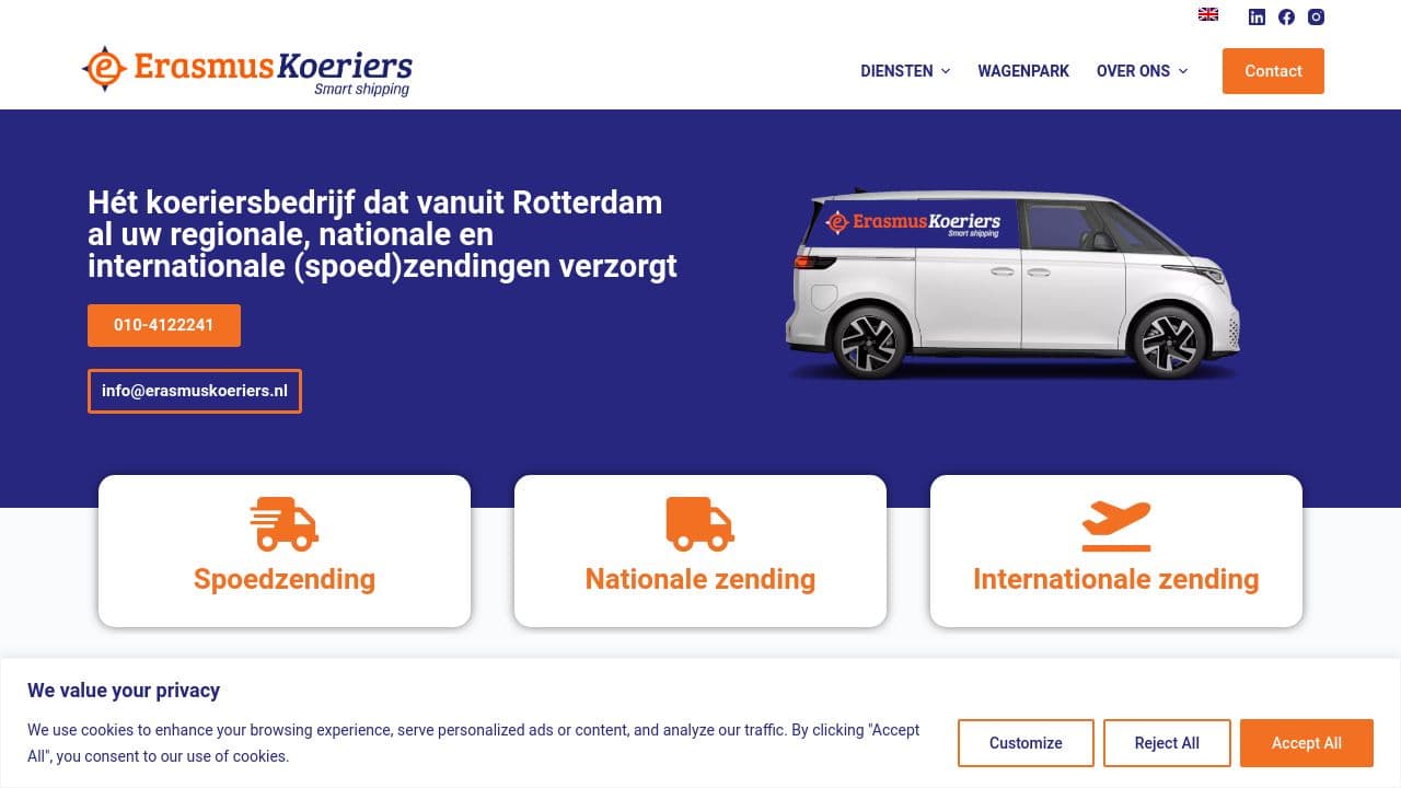 Erasmus Koeriers website screenshot