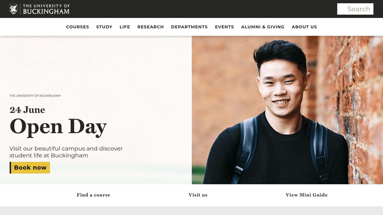 University of Buckingham website screenshot