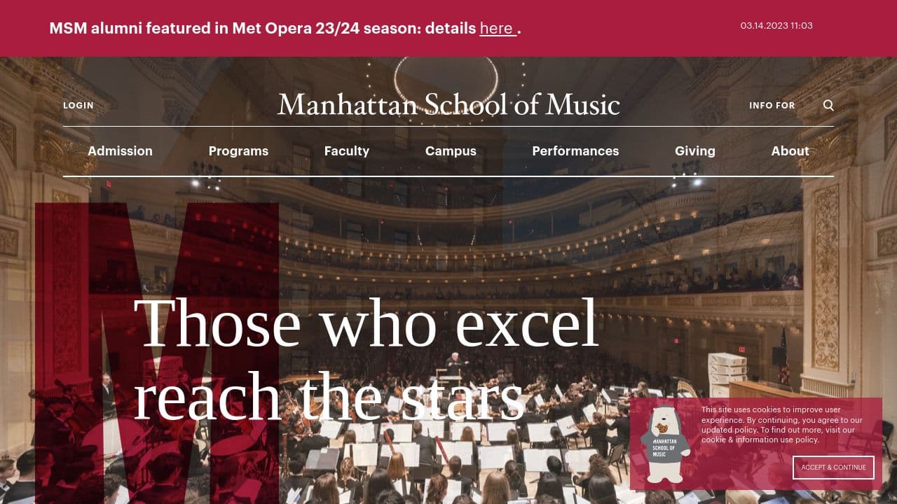 Manhattan School of Music website screenshot