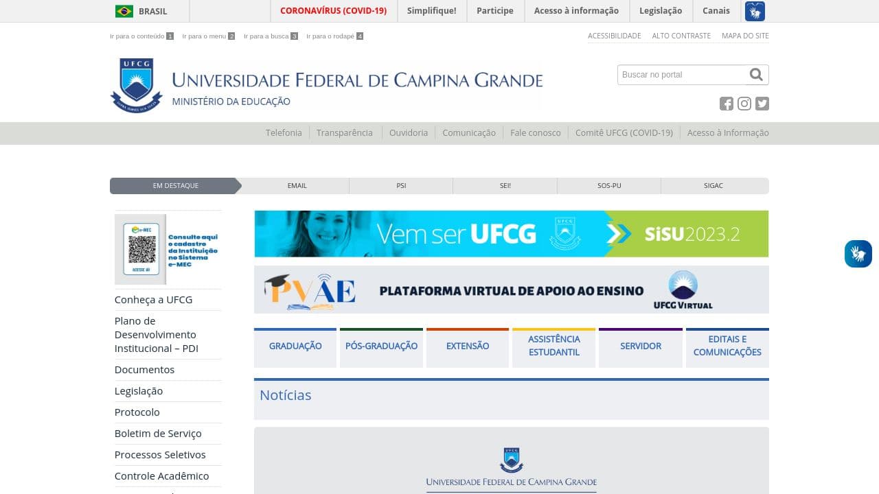 Universidade Federal de Campina Grande website screenshot