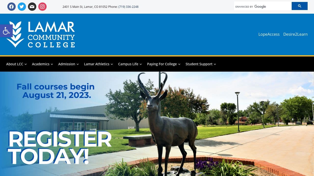 Lamar Community College website screenshot