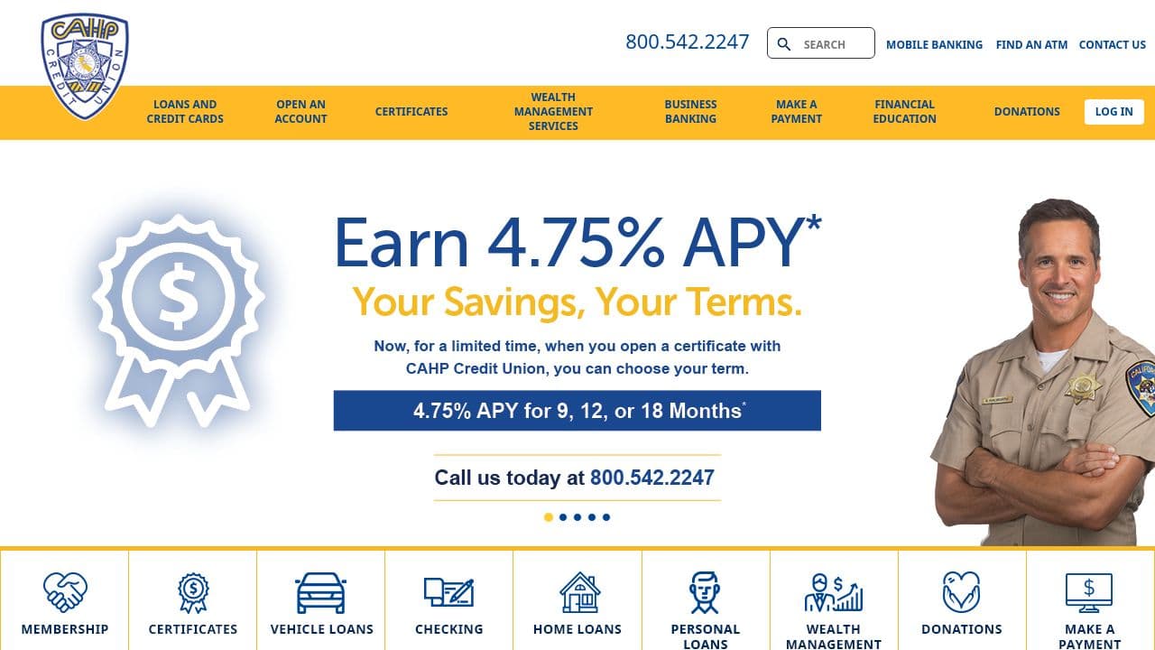CAHP Credit Union website screenshot