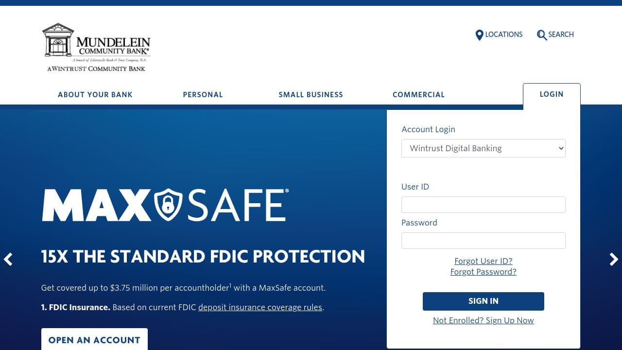 Mundelein Community Bank website screenshot