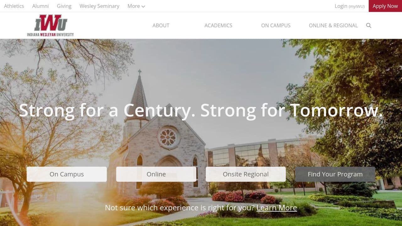 Indiana Wesleyan University website screenshot