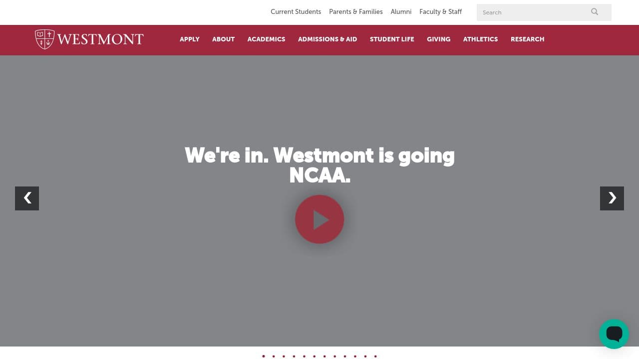 Westmont College website screenshot