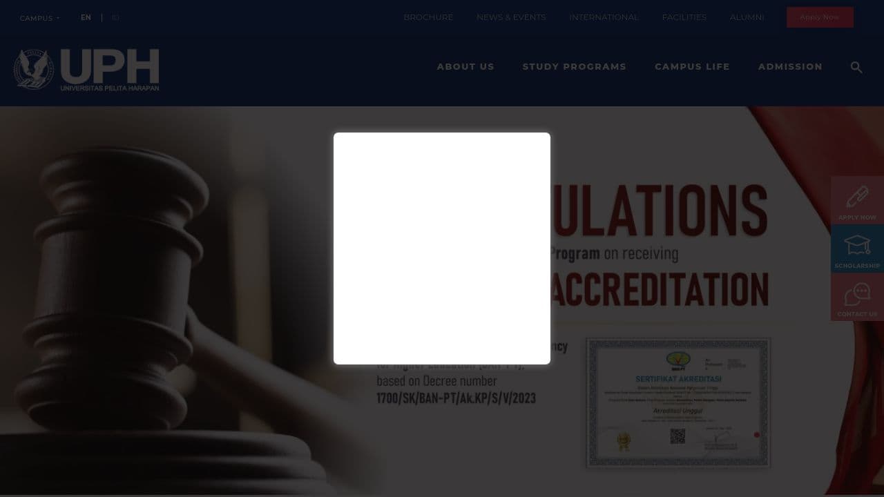 Universitas Pelita Harapan website screenshot