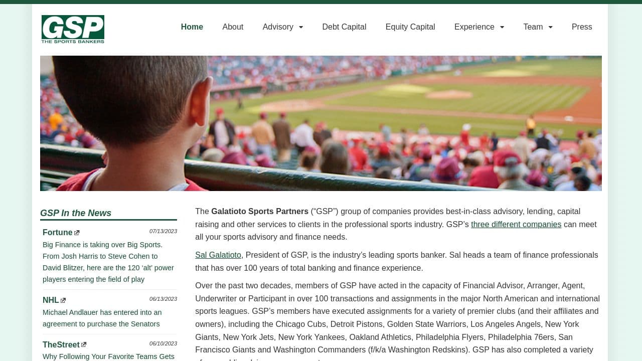 Galatioto Sports Partners website screenshot