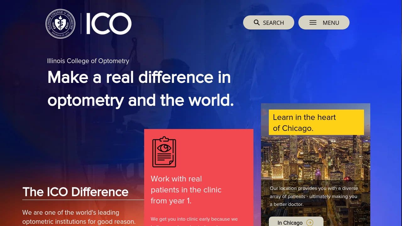 Illinois College of Optometry website screenshot