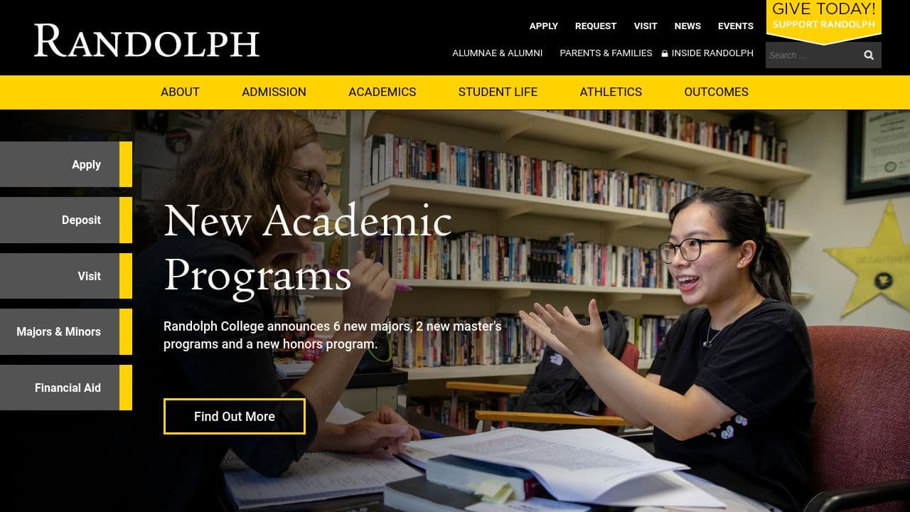 Randolph College website screenshot