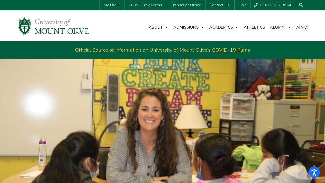 University of Mount Olive website screenshot