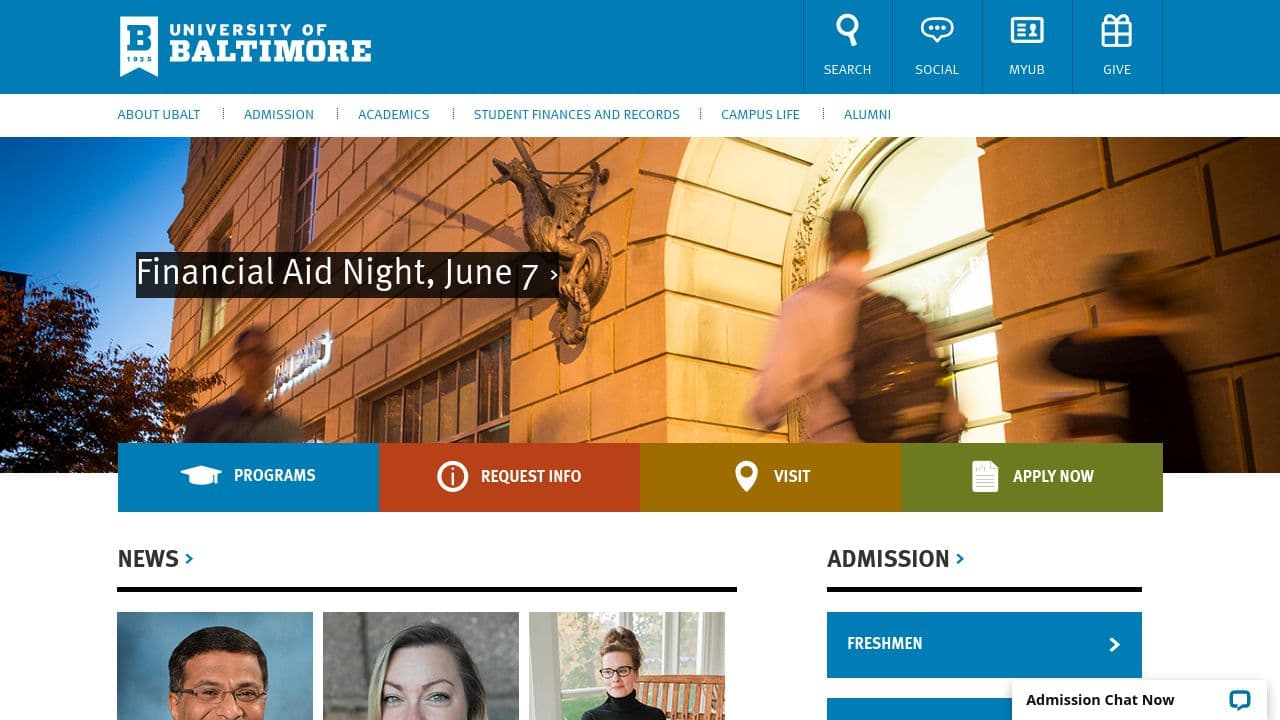 University of Baltimore website screenshot