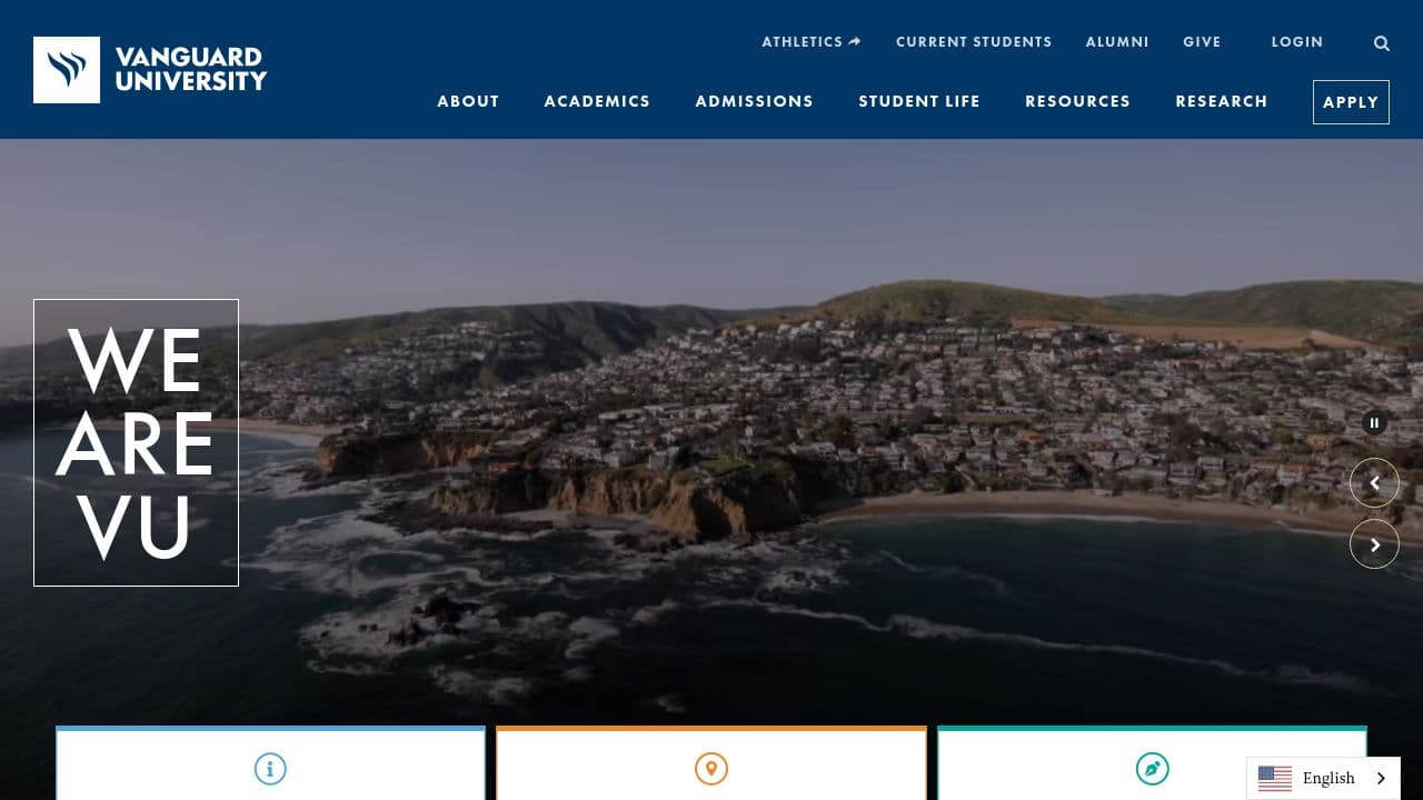 Vanguard University of Southern California website screenshot