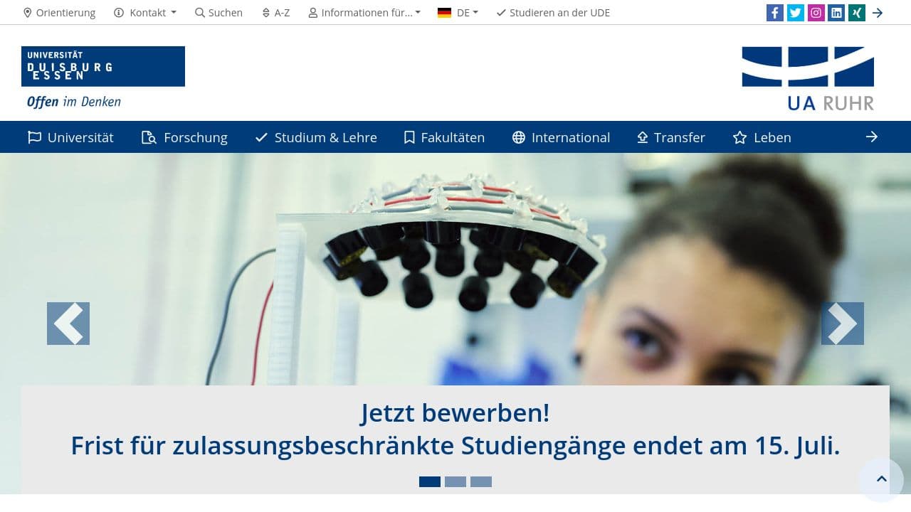 University of Duisburg-Essen website screenshot