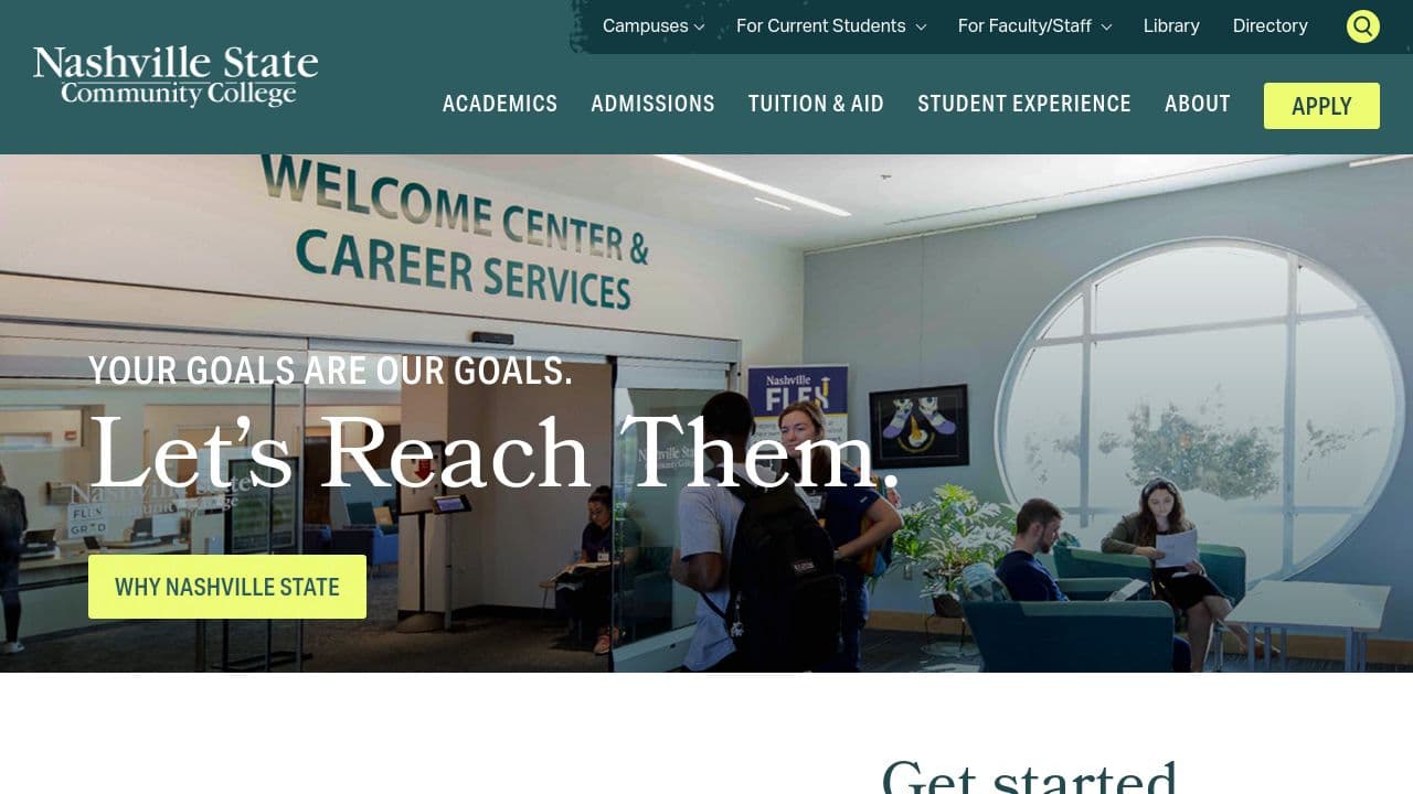 Nashville State Community College website screenshot
