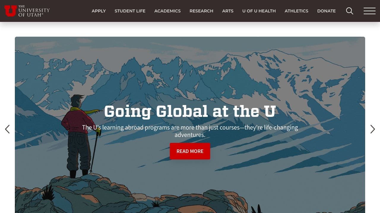 University of Utah website screenshot