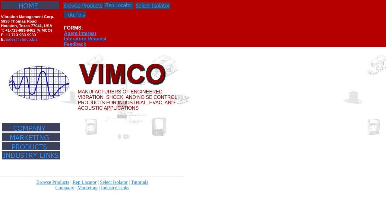 VIMCO™ (Vibration Management Corporation) website screenshot
