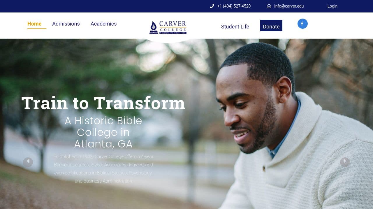 Carver Bible College website screenshot