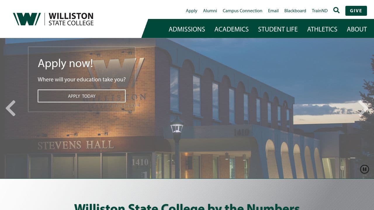 Williston State College website screenshot