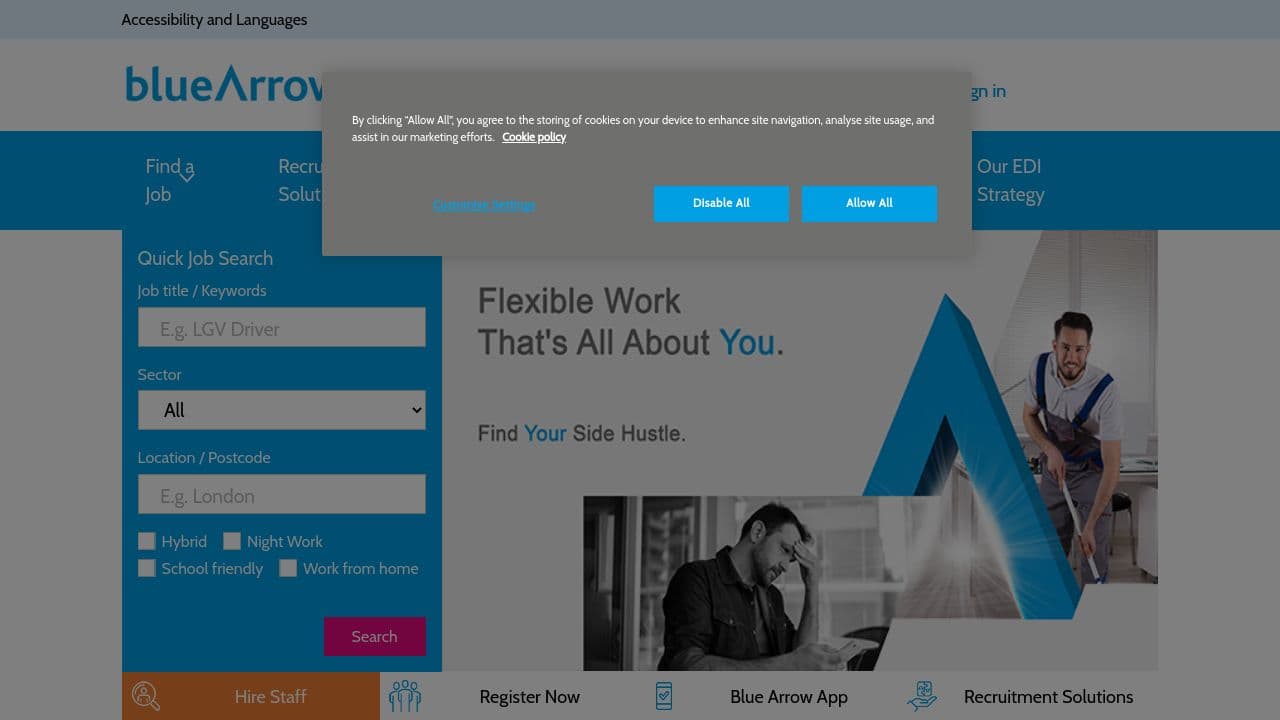 Blue Arrow website screenshot