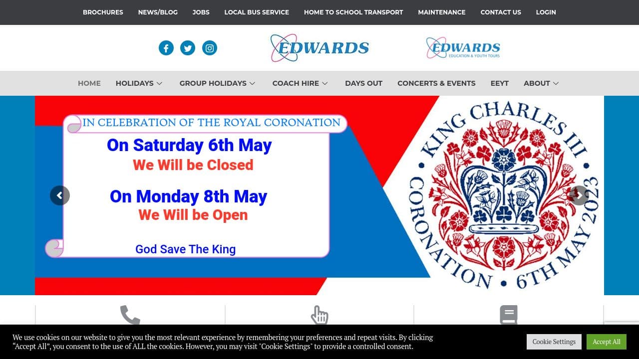 Edwards Coaches website screenshot