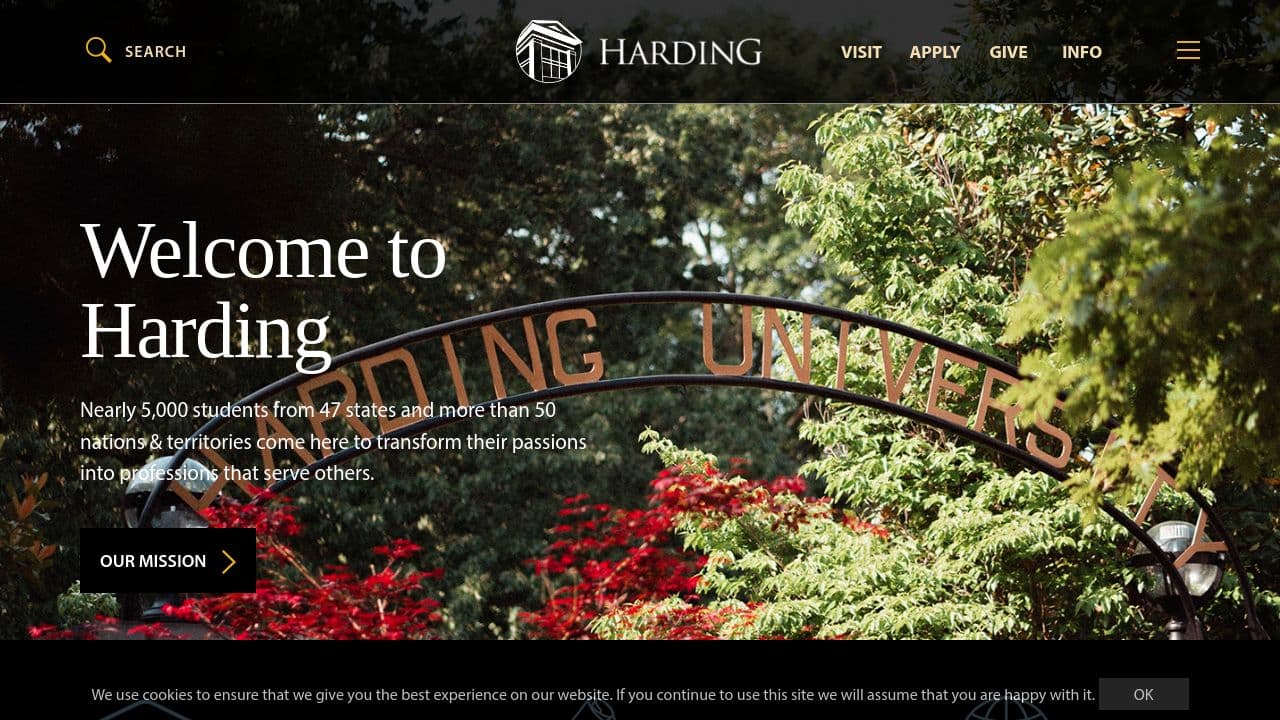 Harding University website screenshot