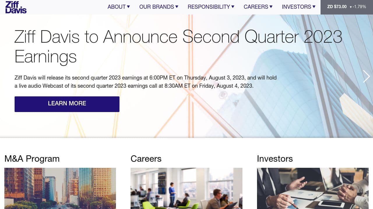 Ziff Davis website screenshot
