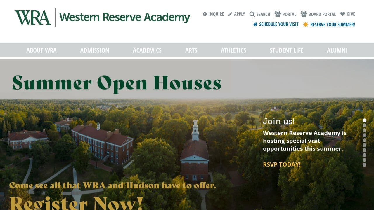 western reserve academy website screenshot