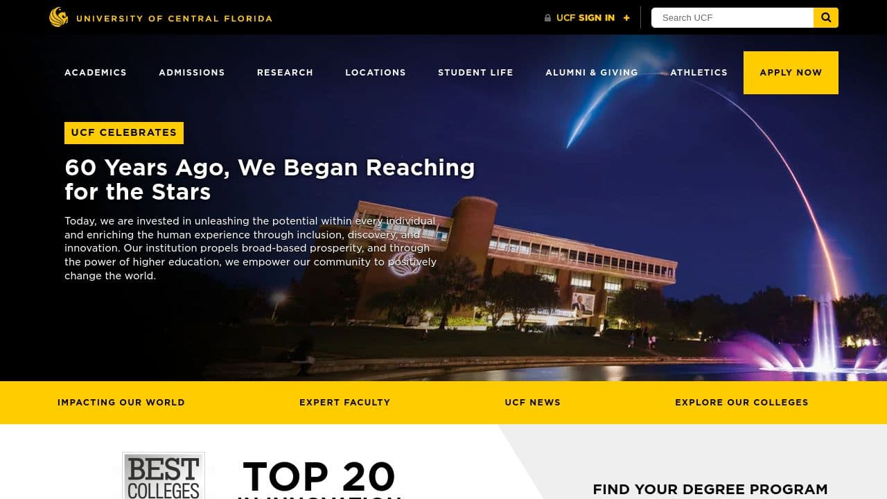 University of Central Florida website screenshot