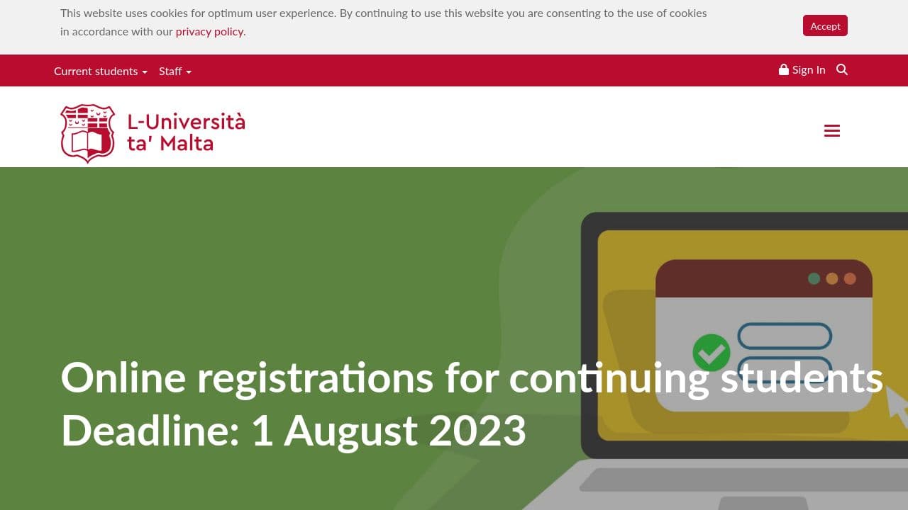 University of Malta website screenshot