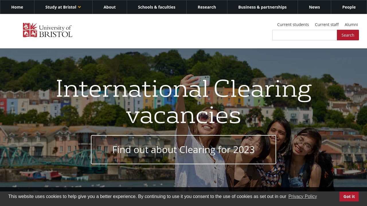 University of Bristol website screenshot