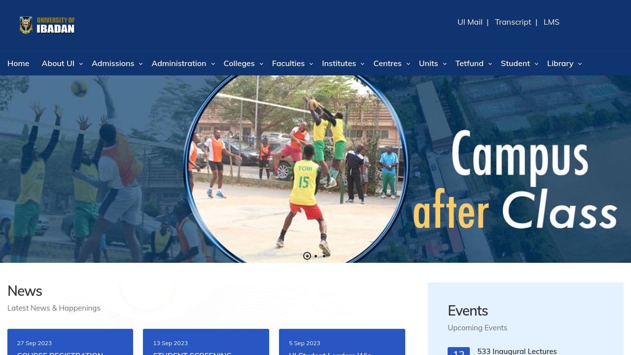 University of Ibadan website screenshot