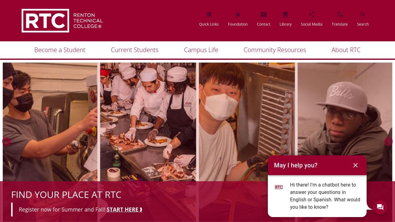 Renton Technical College website screenshot