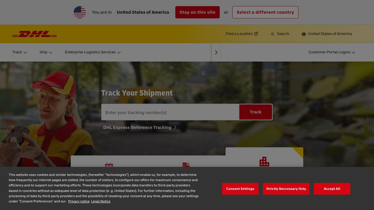 DHL Freight website screenshot
