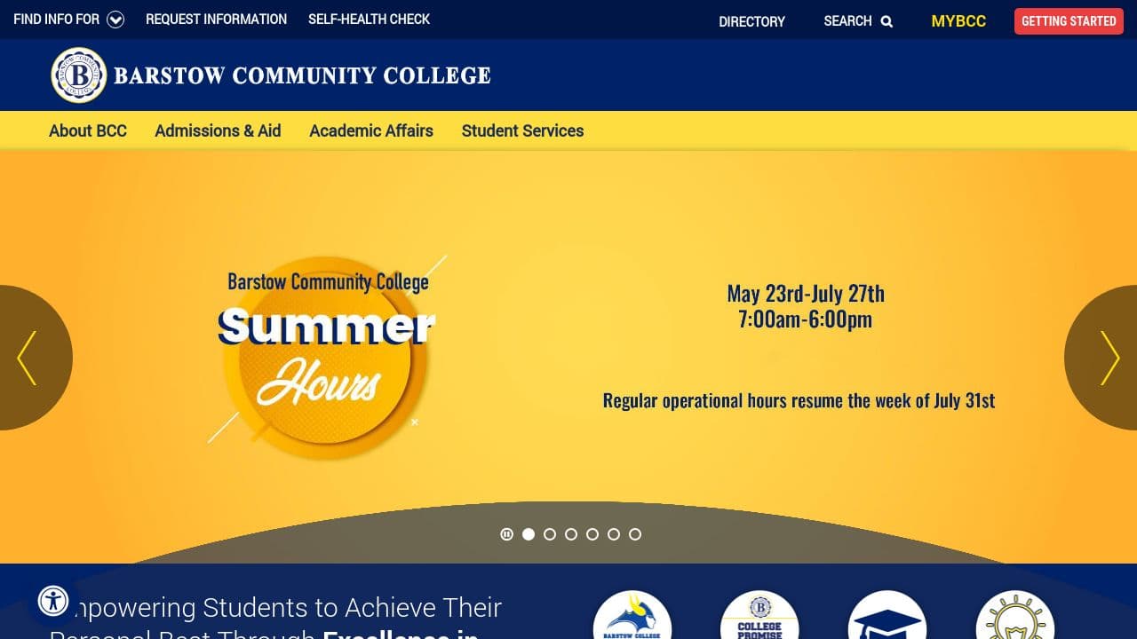 Barstow Community College website screenshot