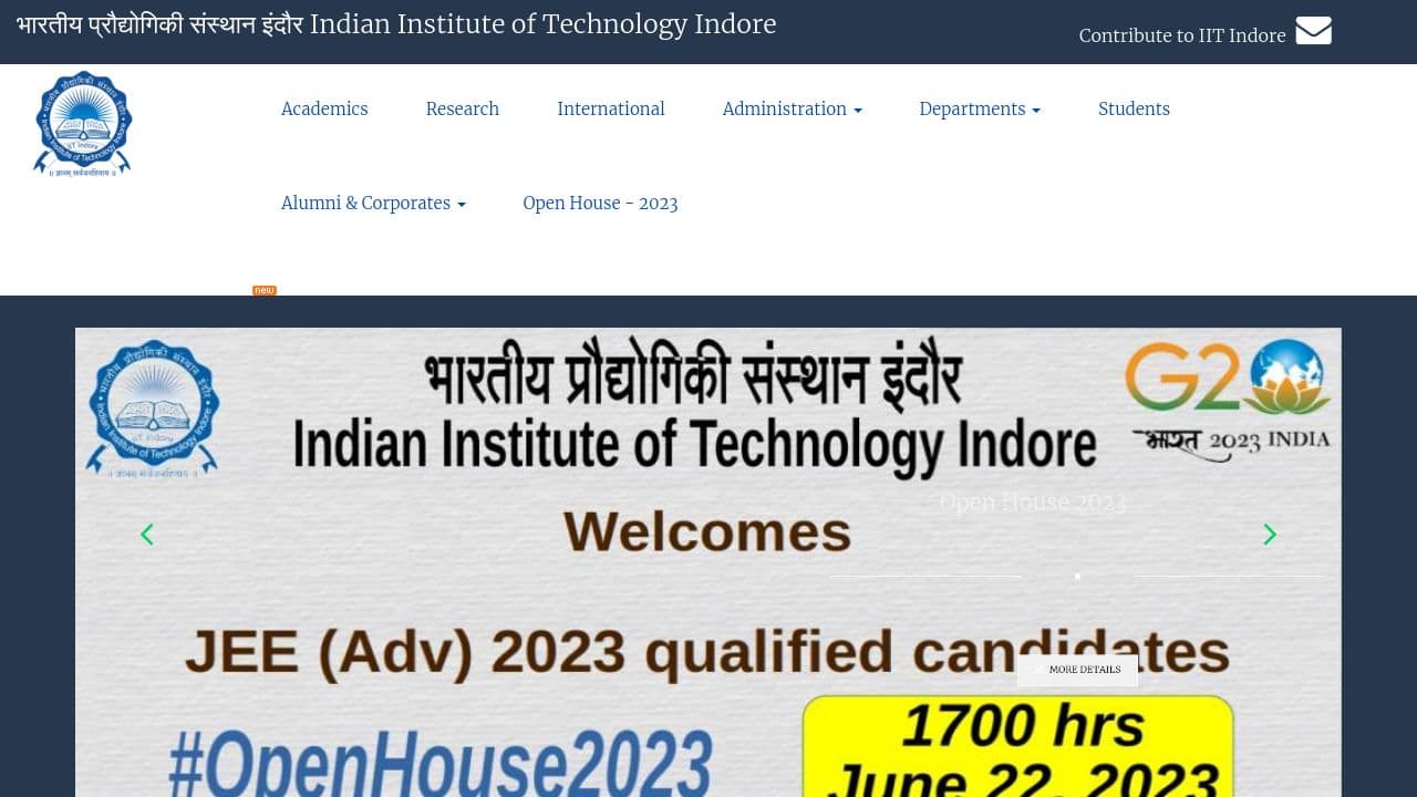 Indian Institute of Technology, Indore website screenshot