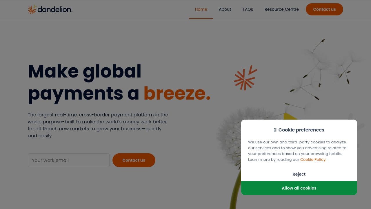 Dandelion Payments website screenshot