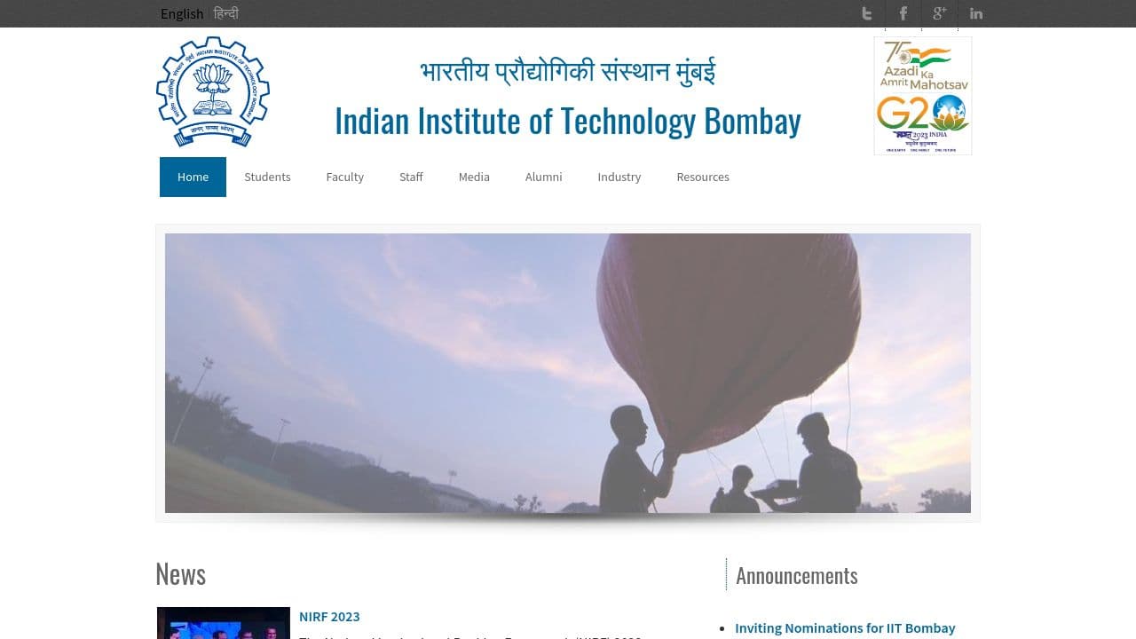 Indian Institute of Technology, Bombay website screenshot