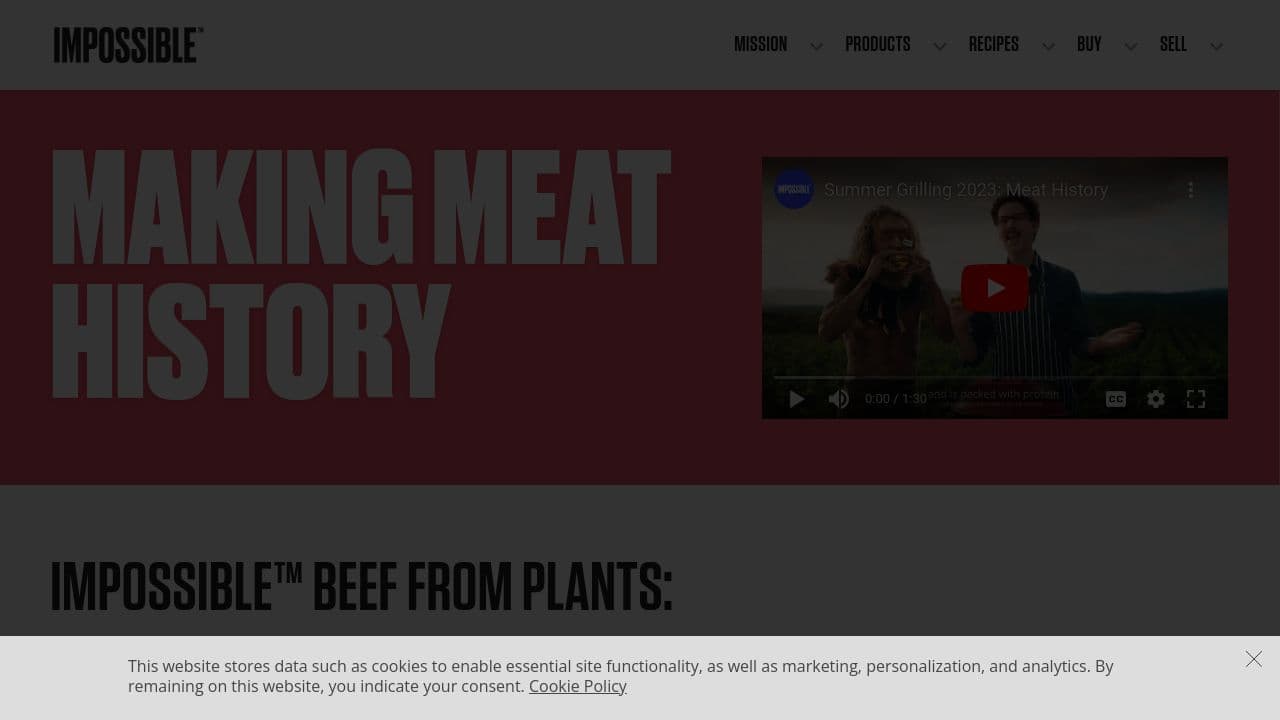 Impossible Foods website screenshot