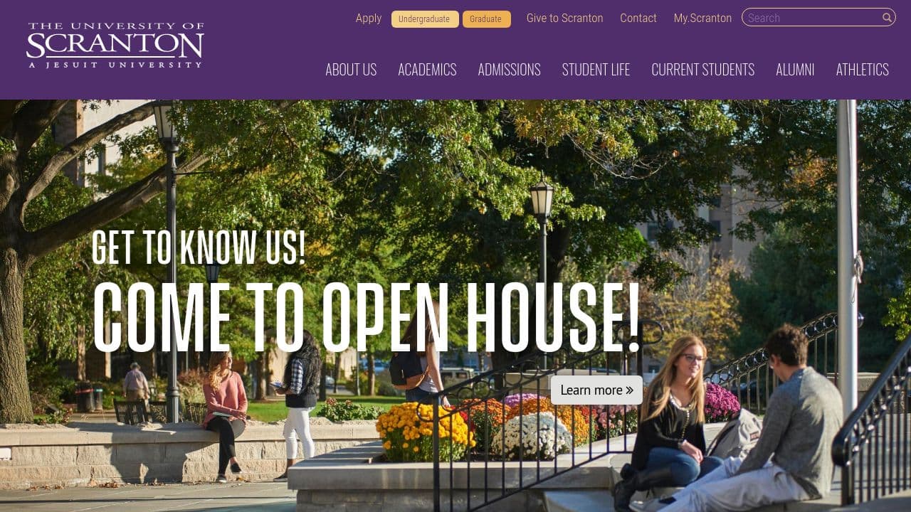 University of Scranton website screenshot