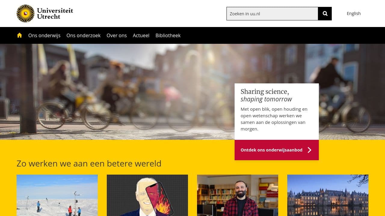 Utrecht University website screenshot