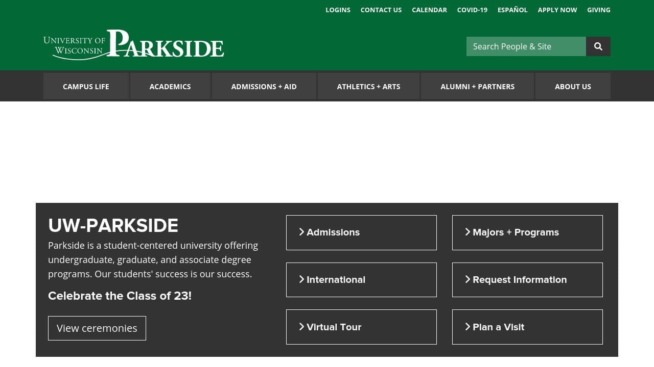 University of Wisconsin-Parkside website screenshot