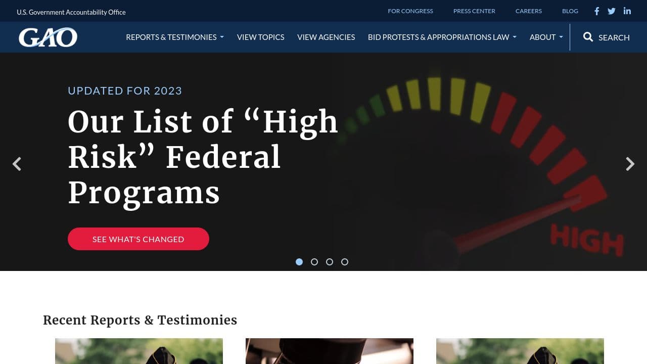 US Government Accountability Office website screenshot