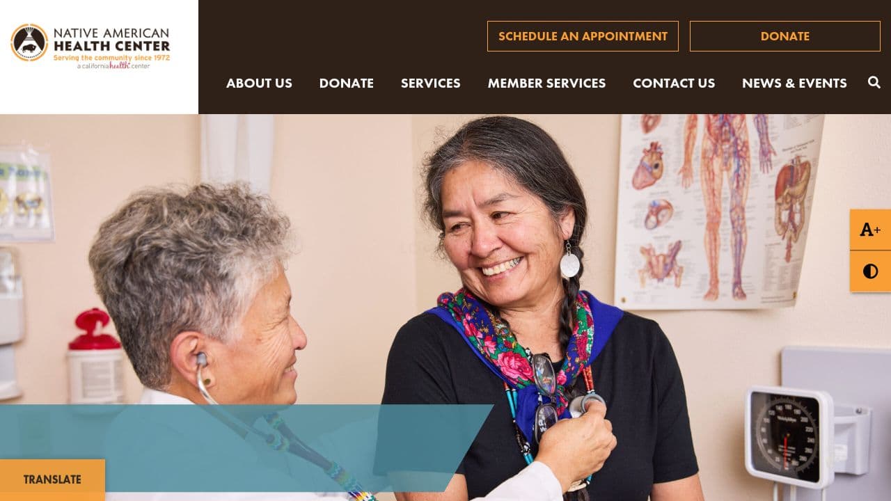 Native American Health Center website screenshot