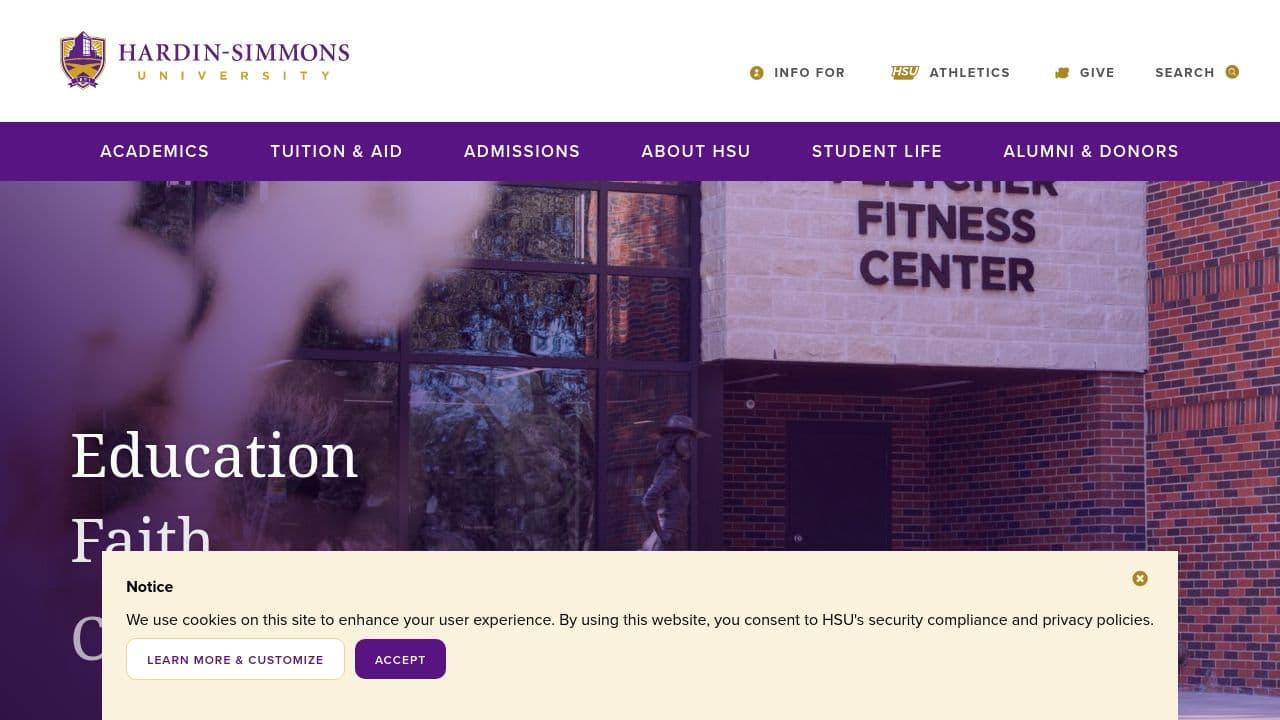 Hardin-Simmons University website screenshot