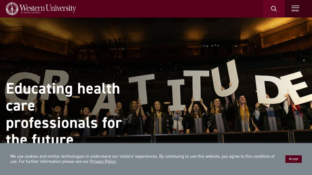 western university of health sciences website screenshot