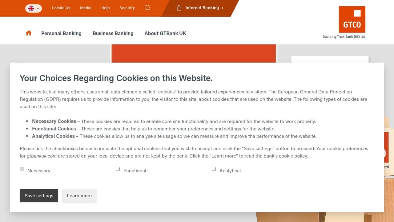 Guaranty Trust Bank (UK) Limited website screenshot